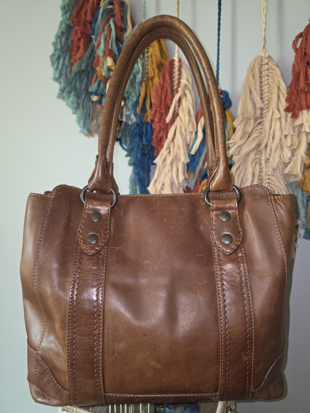 FRYE MELISSA Brown/Cognac Leather Tote Bag - Picture 2 of 13